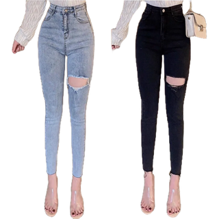  Quần Jean Nữ Lưng Cao Rách Ô Bên Đùi Form Skinny QJ394 