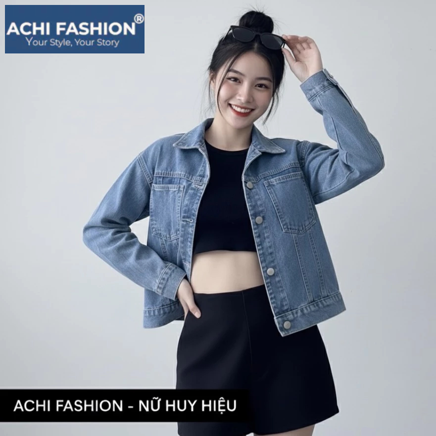 Áo khoác jean chất denim mềm mịn form đẹp Rugyb MF01 huy hiệu mới ra tại Achi Jeans