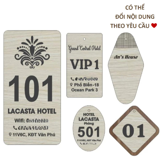 Móc khóa khắc số phòng bằng gỗ - Miến phí khắc thêm logo, tên...