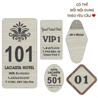 Móc khóa khắc số phòng bằng gỗ - Miến phí khắc thêm logo, tên...
