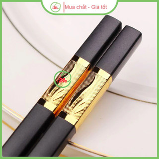 Bộ 10 Đũa Mạ Vàng Hàn Quốc Nhựa Đen Nhật Cao Cấp Chống Trơn Chống Mốc Chịu Nhiệt