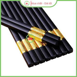 Bộ 10 Đũa Mạ Vàng Hàn Quốc Nhựa Đen Nhật Cao Cấp Chống Trơn Chống Mốc Chịu Nhiệt