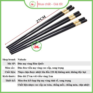 Bộ 10 Đũa Mạ Vàng Hàn Quốc Nhựa Đen Nhật Cao Cấp Chống Trơn Chống Mốc Chịu Nhiệt