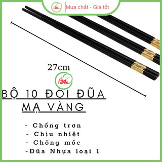 Bộ 10 Đũa Mạ Vàng Hàn Quốc Nhựa Đen Nhật Cao Cấp Chống Trơn Chống Mốc Chịu Nhiệt