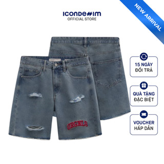  Quần short jeans nam ICONDENIM chất liệu denim cotton thoáng mát chi tiết wash rách streetwear form loose QSID0263 