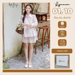 Set Đồ Bộ Bầu Và Sau Sinh LYMMOM Mặc Nhà Và Đi Chơi Tay Dài Chân Váy Ngắn Thu Đông Chất Liệu Cao Cấp SB014