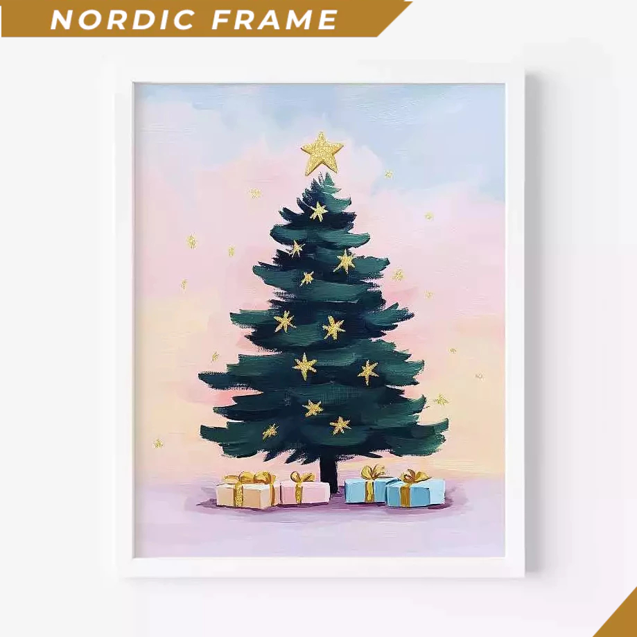 Tranh treo tường, Christmas Tree Printable Wall Art, Pink Christmas Print, Christmas Tree Art Print,