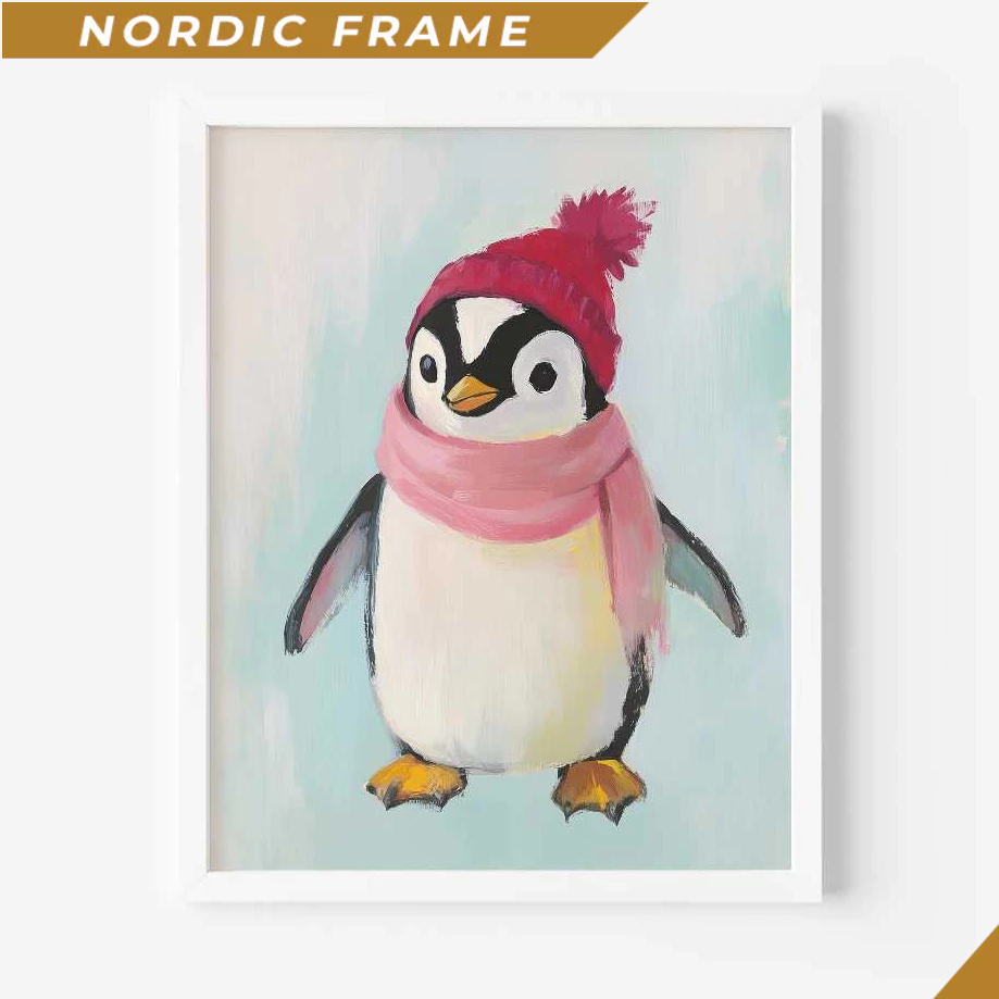Tranh treo tường, Winter Holiday Penguin Art Print, Whimsical Penguin Poster, Cute Winter Wonderland