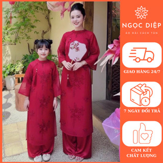  Áo dài cách tân mẹ và bé gái áo dài cho bé áo dài 4 tà chất liệu tơ Hàn thêu cao cấp - áo dài Ngọc Diệp - ND25.970 