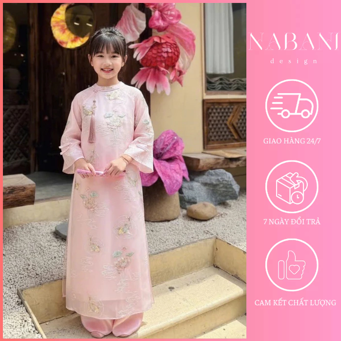 Áo dài bé gái Liên Hoa Ngư, áo dài trung thu cho bé, áo dài tết 2026 cho bé gái - màu hồng - áo dài 