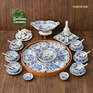  ComBo Bộ Bát Đĩa Hoa Mặt Tời Bát Đĩa Cúng Gia Tiên Gốm Thủ Công Bát Tràng CHƯA GỒM KHAY GỖ  
