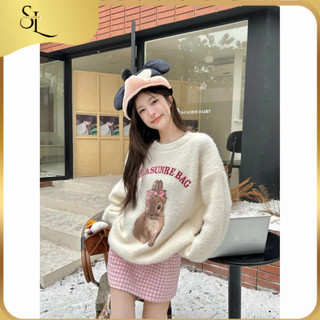 Áo len lông thỏ 𝑺𝒆𝒍𝒍𝒆𝒏𝒂 siêu mềm, Áo len mùa đông dáng rộng ấm áp AL45