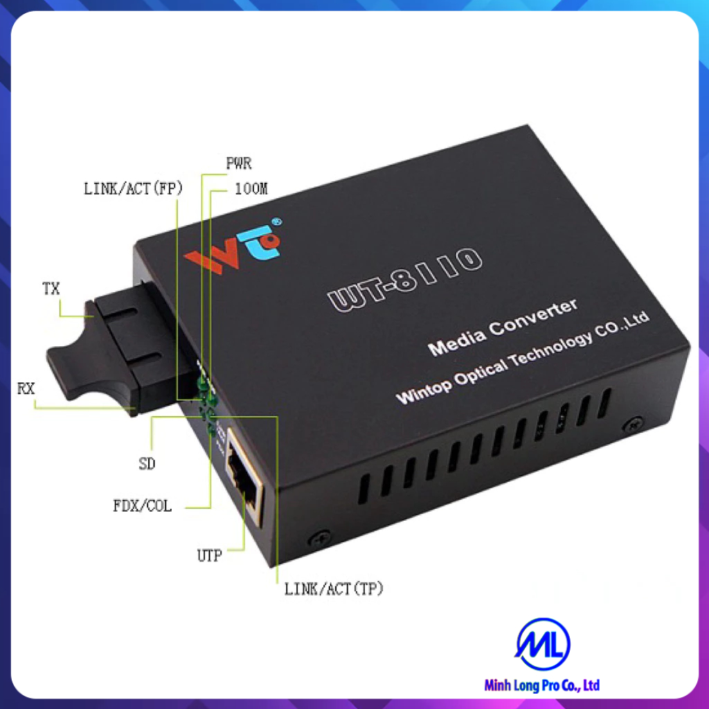 Converter Quang Wintop WT-8110 1 Sợi, Chuyển Quang Sang LAN, Media Converter Ổn Định