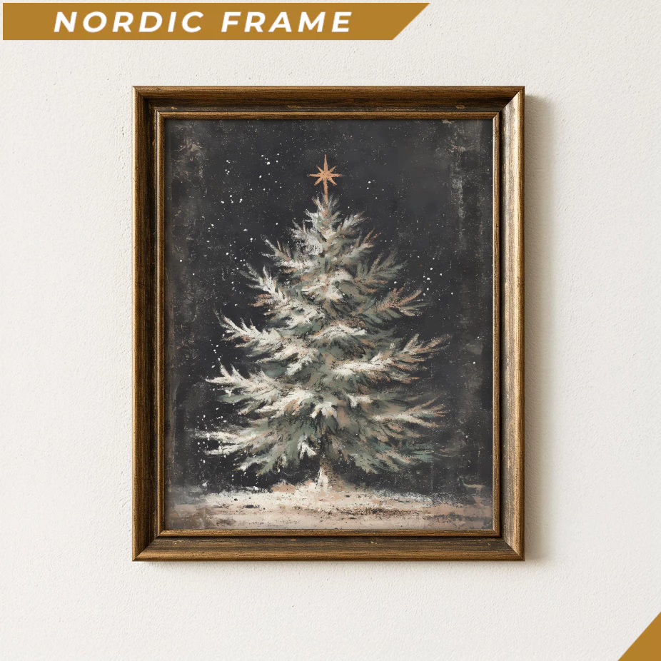 Tranh treo tường, Vintage Christmas Tree Printable Wall Art Rustic Holiday Decor Neutral Christmas T