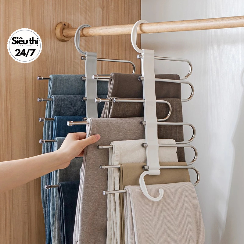 Móc Treo Quần Áo Inox Thông Minh 5 và 9 Tầng, Móc Treo Đồ Gấp Gọn Đa Năng 2in1 Chất Lượng Cao 88449