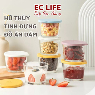 Hũ thủy tinh đựng đồ ăn dặm cho bé màu trắng siêu kín 260ml úp ngược k rỉ nước EC Life 0528