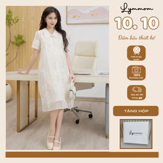 Váy đầm bầu chất tơ thêu hoa thoáng mát thiết kế cổ đức xếp ly sang trọng thiết kế LYMMOM VB170
