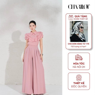 Set Đồ Bộ Nữ Công Sở Áo Hồng Bèo Quần Dập Ly Chất Liệu Ít Nhăn Nhàu Thiết Kế Cao Cấp CHARLLOT