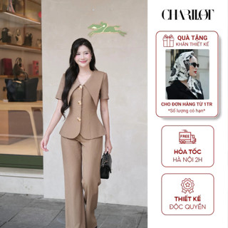 Set Quần Áo Công Sở Thiết Kế Cao Cấp DANISA - Đồ Bộ Nữ Charllot Lót Lụa Chất Liệu Mango Kẻ