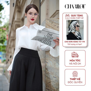 Áo Sơ Mi Công Sở Trắng Tay Dập Ly Cách Điệu Giấu Cúc Quần Suông Đen Thiết Kế CHARLLOT CL251