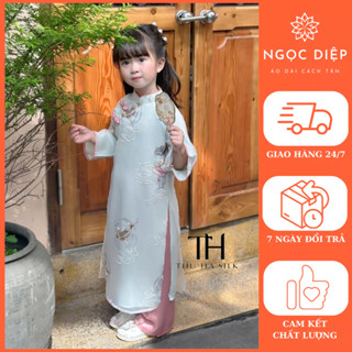  Áo dài bé gái Liên Hoa Ngư áo dài trung thu cho bé áo dài tết 2026 cho bé gái - màu xanh - áo dài Ngọc Diệp - ND25.775 