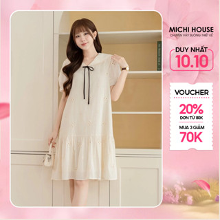 Đầm Suông Đuôi Cá MICHI HOUSE Váy Xuông Tiểu Thư Dáng Dài Đến Gối Tay Ngắn V804