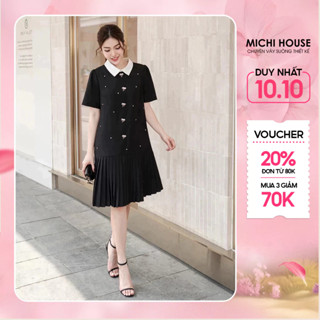 Đầm Suông Đuôi Cá MICHI House Váy Xuông Đính Đá Công Sở Cổ Sơ Mi Có Bigsize V708