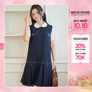 Đầm Suông Đuôi Cá Michi House Váy Xuông Xếp Ly Tay Ngắn Dáng Dài Đến Gối V792