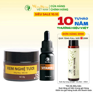 Combo serum C và kem nghệ tươi dưỡng trắng sáng da giảm thâm sạm WonMom
