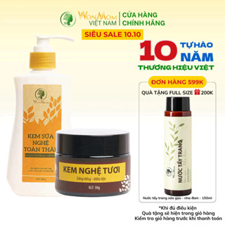 Combo dưỡng trắng sáng da cho mẹ sau khi sinh Wonmom (1 kem sữa nghệ toàn thân + 1 kem nghệ tươi)