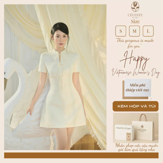 (LIVE GIẢM 50K) LIMITED-CÉLESTE Váy Tiểu Thư Sang Chảnh Rola Dress Chữ A Dáng ngắn Váy Đi Tiệc Cưới Cổ Tàu Viền Ren