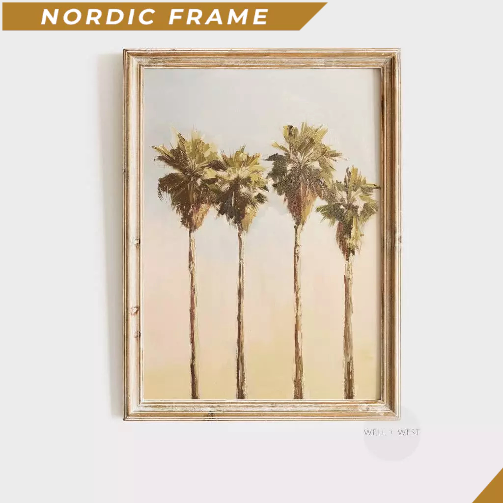 Tranh treo tường, Pastel Palm Tree Print  Vintage Style Beach House Wall Art  Soft Tropical Oil Pain