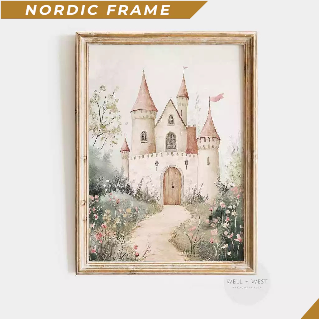 Tranh treo tường, Fairytale Castle Print  Wildflower Landscape Painting  Princess Castle Art  Soft P