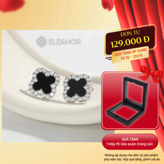 Bông tai nữ chuôi bạc 925 Eleanor Accessories cỏ 4 lá khuyên tai đính đá phụ kiện thời trang 7103