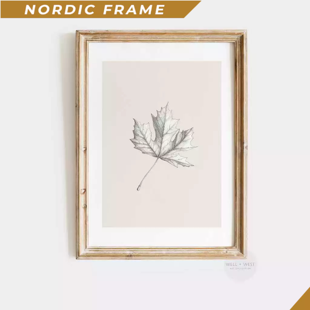 Tranh treo tường, Fall Leaf Sketch Print  Vintage Style Maple Leaf Drawing  Autumn Thanksgiving Deco