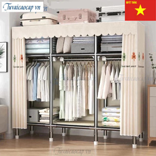 Tủ Vải Đựng Quần Áo Tủ Vải Khung Thép Titan  4 Buồng 8 ngăn Gấp Gọn Đa Năng Treo Quần Áo Vải Cotton