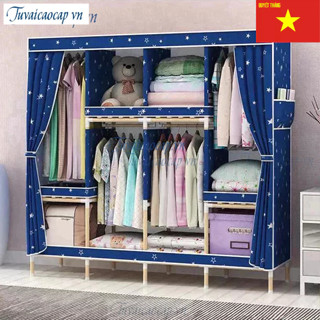 Tủ quần áo tủ vải Đựng Quần Áo Tủ Vải Khung Gỗ 5 buồng 10 ngăn Vải gai cao cấp chuẩn loại 1