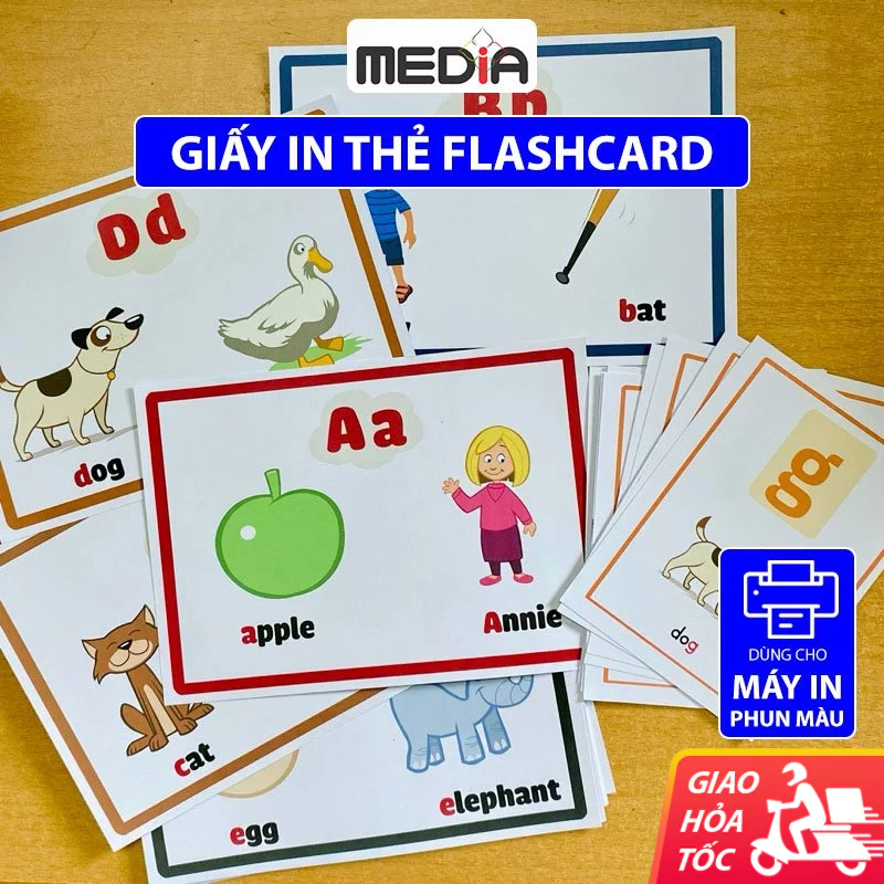 Giấy In Thẻ Flashcard Media A5 Couche Bóng 2 Mặt In Thẻ Dạy Học Từ Vựng Cho Trẻ Thẻ Học Thông Minh