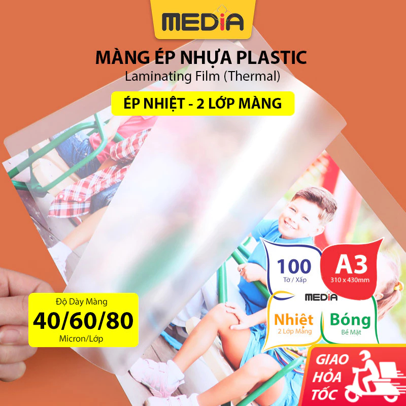 Giấy Ép Plastic A3 Media Khổ 31 x 43cm (A3) 100 Tờ Dày 40/60/80 Micro Màng Plastic A3 Màng Ép Nhựa