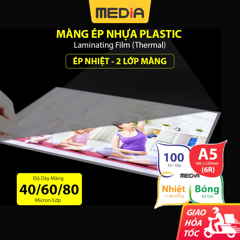 Giấy Ép Plastic A5 Media Khổ 16 x 22cm (6R) 100 Tờ Dày 40/60/80 Micro Màng Plastic A5 Màng Ép Nhựa