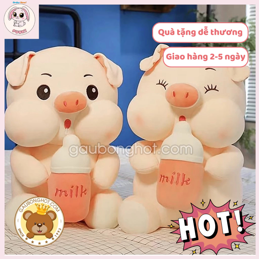 Gấu Bông Heo Ôm Bình Sữa, Heo Sữa, Lợn Sữa, Thú Bông Heo Dễ Thương ❤️Xưởng Gấu Hoa Bình❤️