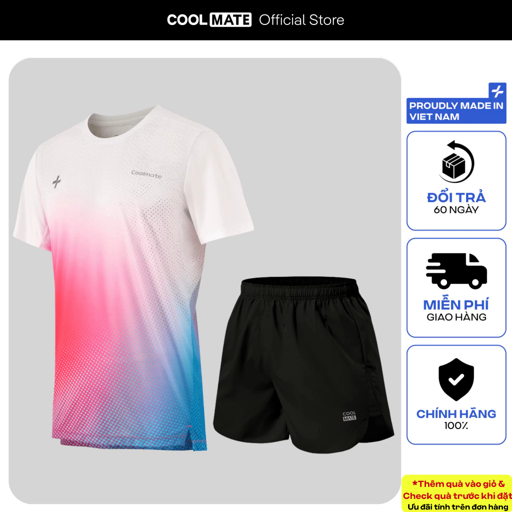 [24-31.3 TẶNG TẤT]Set đồ chạy bộ Áo Thun Nam thể thao graphic và Quần short 5inch thoáng khí, thoải mái Coolmate