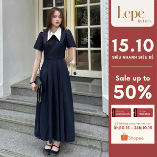 [SALE 20%] Váy sơ mi dài maxi cổ nhọn chân váy xếp ly dài phong cách công sở thanh lịch thiết kế POSIE DRESS - LEPE