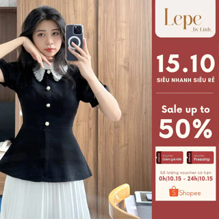 Áo Sơ Mi Nữ Kiểu Peplum Set Váy Thiết Kế Cổ Ren Trắng Vải Tuyết Nhung Tiểu Thư HABI SHIRT -LEPE