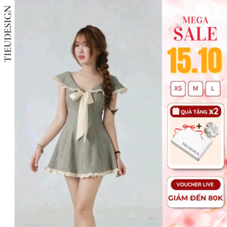 [DR2503] Váy thiết kế thủy thủ phối nơ, váy nữ chữ A cổ V thanh lịch gợi cảm trẻ trung Tiểu Design