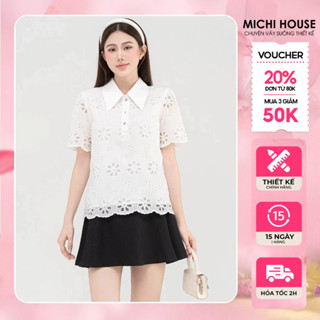 Áo Suông Nữ MICHI HOUSE Áo Kiểu Thêu Hoa Dáng Xuông Cổ Sơ Mi A126
