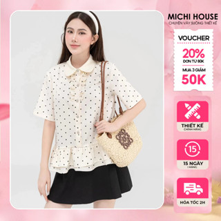 Áo Suông Nữ MICHI HOUSE Áo Xuông Babydoll Chấm Bi Cổ Sơ Mi Tay Ngắn A124
