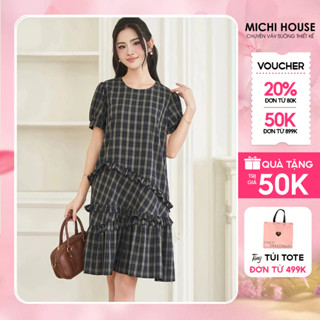 Đầm Suông Đuôi Cá Michi House Váy Xuông Hoạ Tiết Caro Sang Trọng Dài Đến Gối V799