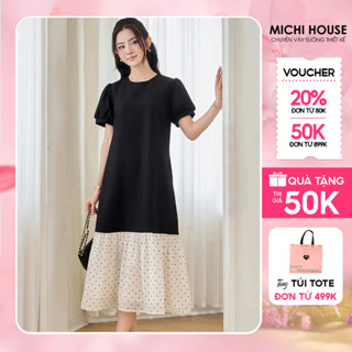 Đầm Suông Đuôi Cá Michi House Váy Xuông Maxi Dáng Dài Qua Gối Tay Bồng V796