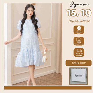 LYMMOM - Váy đầm bầu chất liệu tơ thêu hoa thoáng mát thiết kế đuôi cá tay chuông sang chảnh VB039